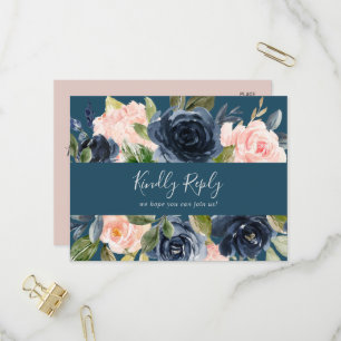 Carte postale RSVP Blush and Navy Blue Song Reques
