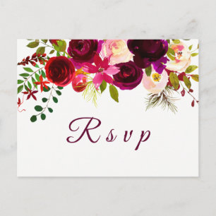 Carte postale RSVP Boho Floral Rouge Bourgogne