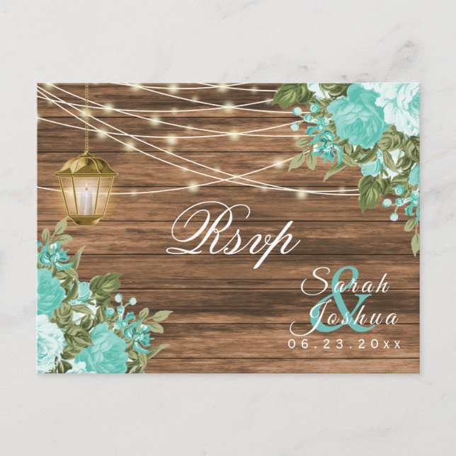 Carte Postale RSVP - Bois, Lanternes et Fleur de Teal (Devant)