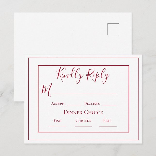 Carte postale RSVP Burgundy Simple Modern Wedding (Devant / Derrière)