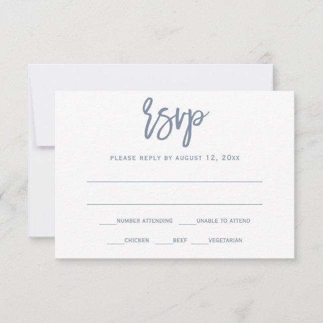 Carte postale RSVP | Calligraphie de brosse - bleu (Devant)