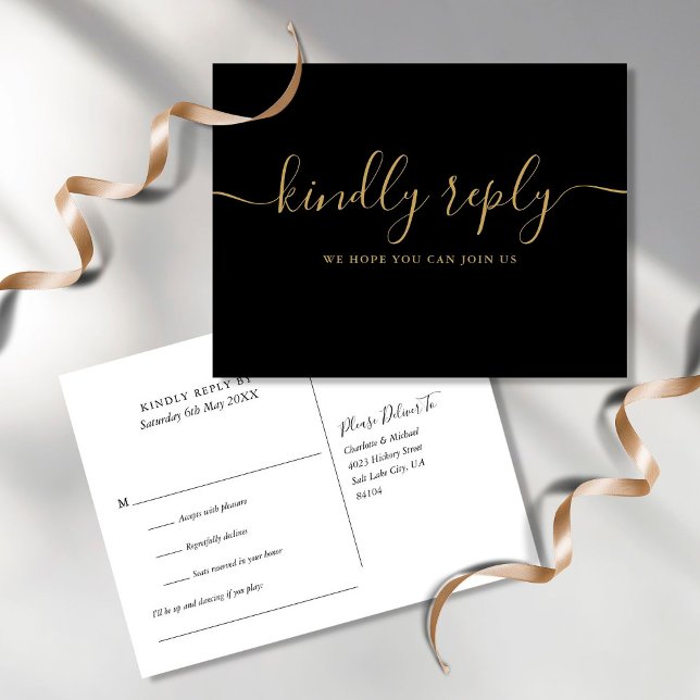 Carte postale RSVP Chic Black and Gold Song Reques (Créateur téléchargé)