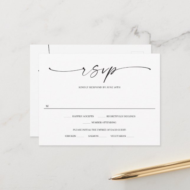 Carte postale RSVP classique de mariage élégant (Devant/Arrière en situation)