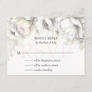 Carte Postale RSVP Classique Moderne Fleurs d'Ivoire et Rose