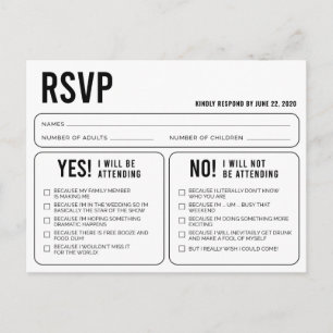 Carte postale RSVP de la réponse Mariage amusante