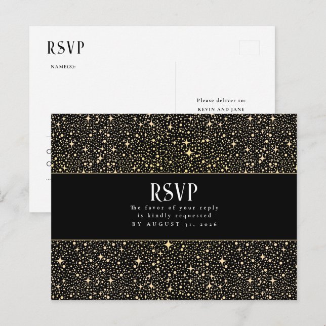 Carte Postale RSVP de mariage aux étoiles de nuit (Devant / Derrière)