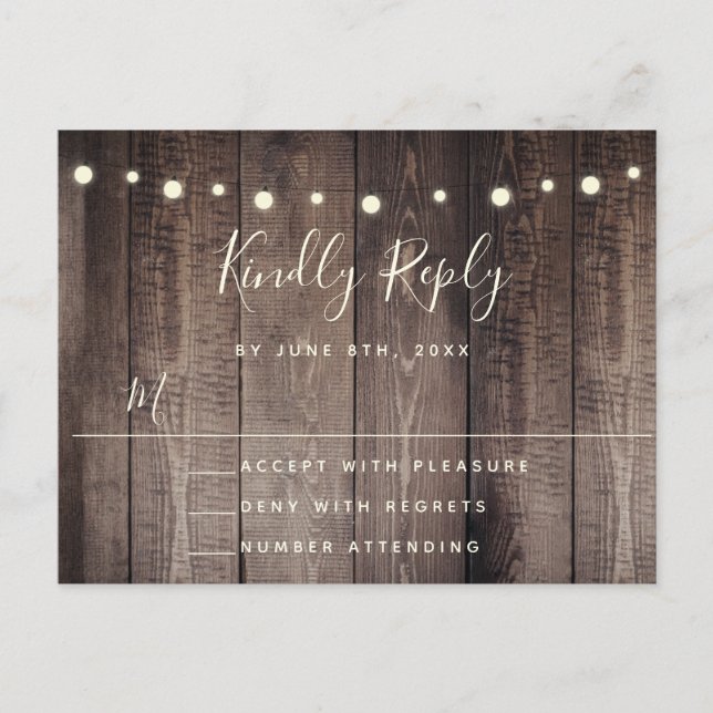 Carte postale RSVP de mariage avec cordes de bois  (Devant)