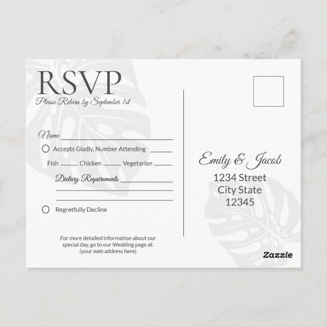 Carte postale RSVP de mariage classique Insertion (Dos)