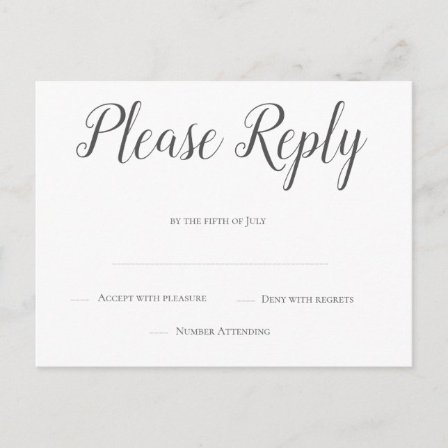 Carte postale rsvp de mariage en gris moderne (Devant)