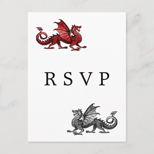 Carte postale RSVP de mariage pour dragon d'argent (Devant)