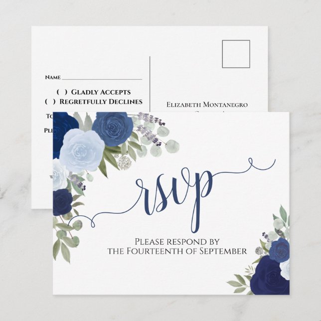 Carte postale RSVP de mariage téléchargeable Roses (Devant / Derrière)