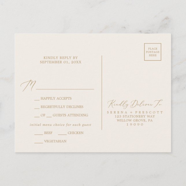 Carte Postale RSVP Delicate Gold Calligraphy (Dos)