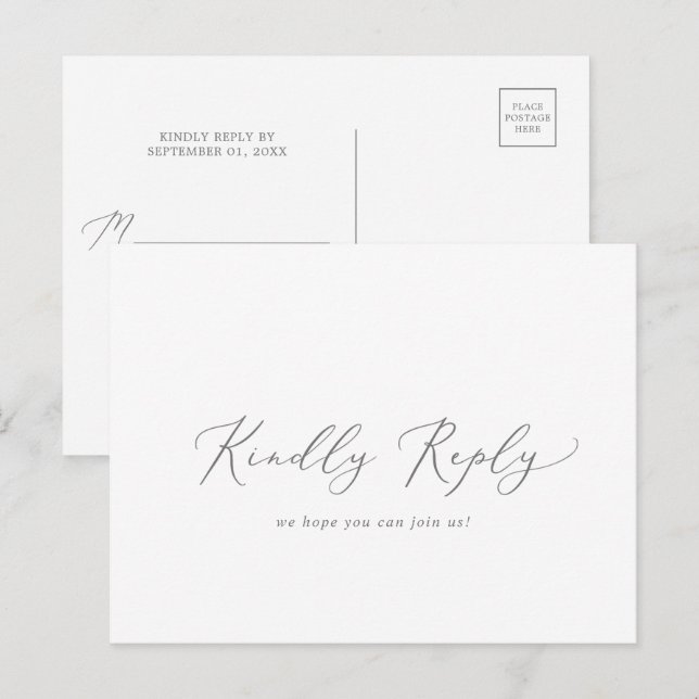 Carte postale RSVP du menu Calligraphie Argent dél (Devant / Derrière)