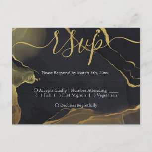 Carte postale RSVP en marbre noir et or