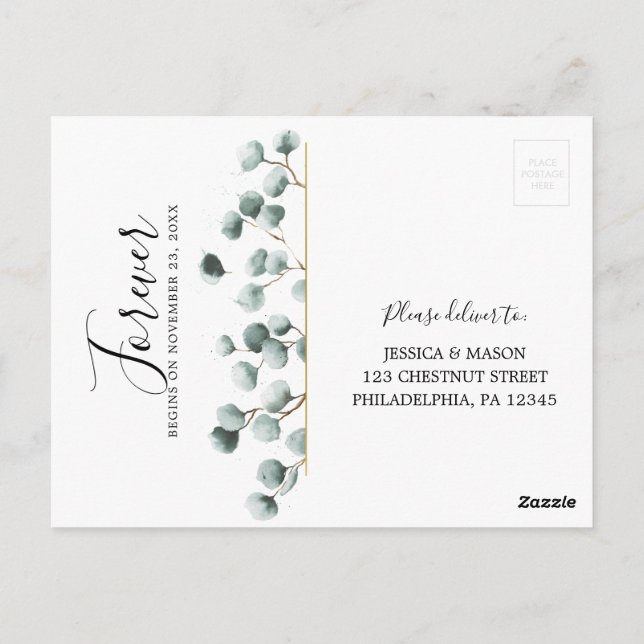 Carte postale RSVP Eucalyptus Greenery Wedding (Dos)