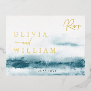 Carte Postale RSVP Foil de mariage bleu océan