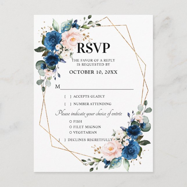 Carte Postale RSVP géométrique bleu bleu bleu bleu bleu rose (Devant)