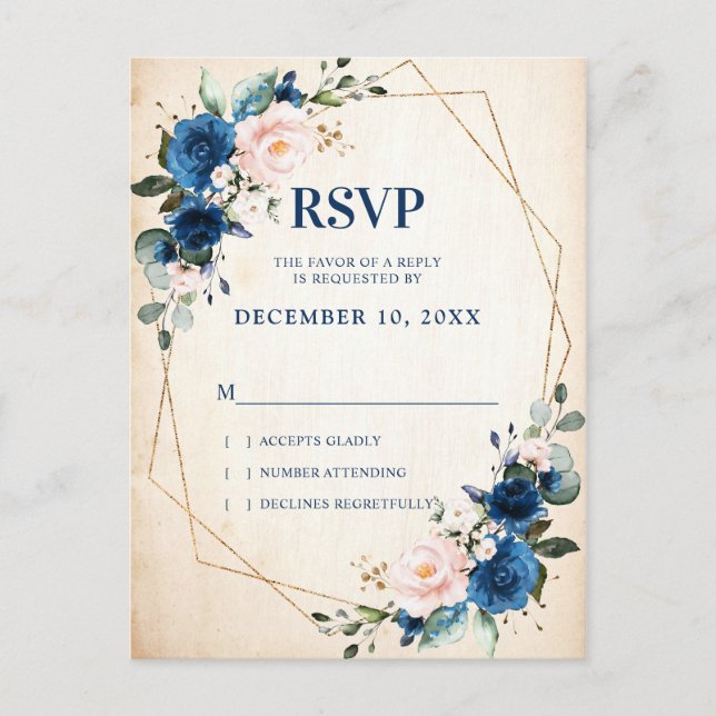Carte Postale RSVP géométrique RSVP de la Marine Blue Blush Russ (Devant)