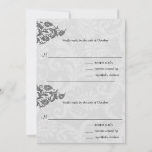 Carte postale RSVP Gris et rouge Damas