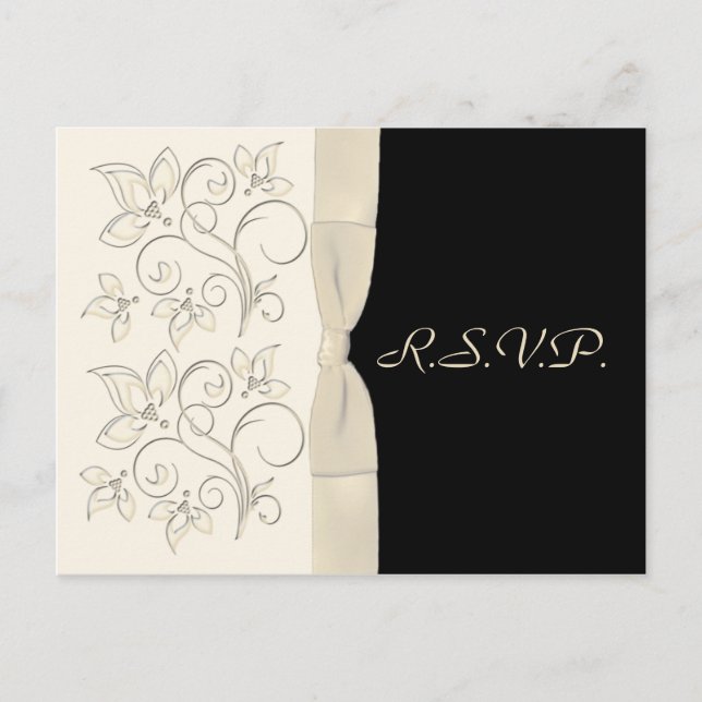 Carte postale RSVP ivoire et noire Florale (Devant)