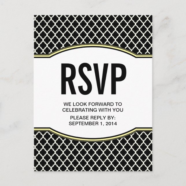 Carte postale RSVP Jaune Élégante Quatrefoil (Devant)
