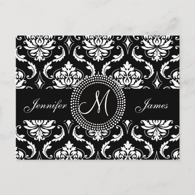 Carte postale RSVP Mariage damassé noir (Devant)