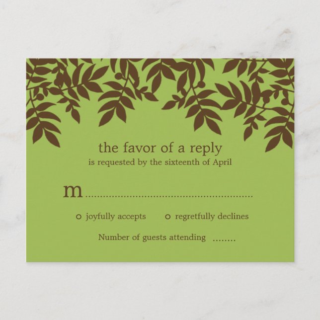 Carte postale RSVP Mariage Feuille luxueux (Devant)