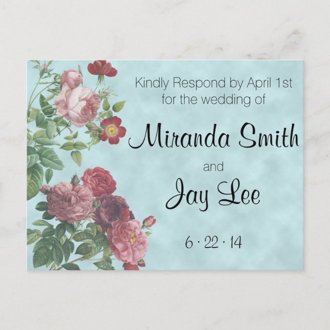Carte postale RSVP | Mariage Rose vintage (Devant)