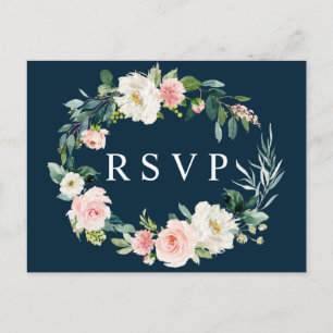 Carte postale RSVP Marine Blush Floral Wreath Wedd