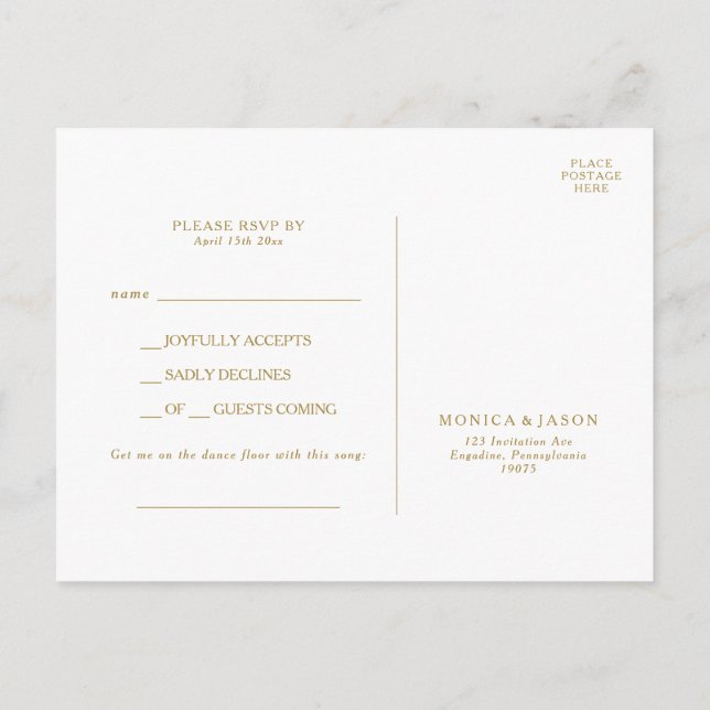 Carte postale RSVP minimaliste classique (Dos)