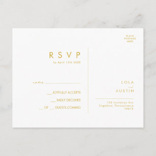 Carte postale RSVP minimaliste moderne Gold Font W