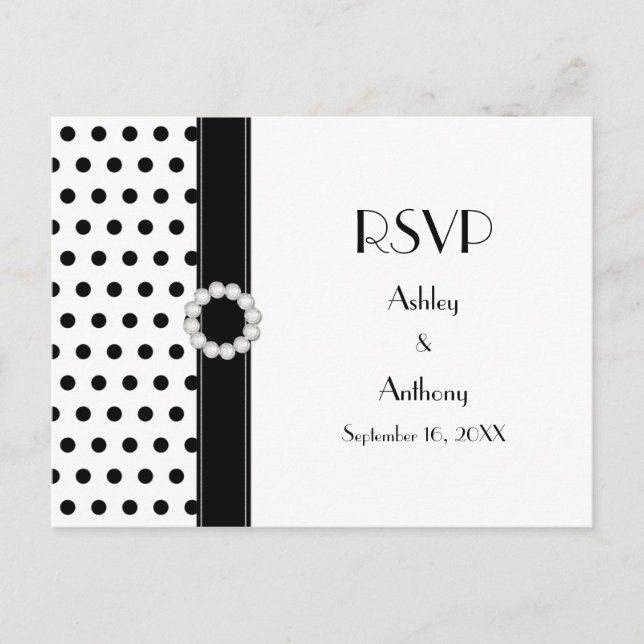 Carte postale RSVP Noir Blanc Polka Point Wedding (Devant)