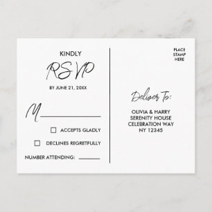 Carte postale RSVP noir et blanc élégant moderne