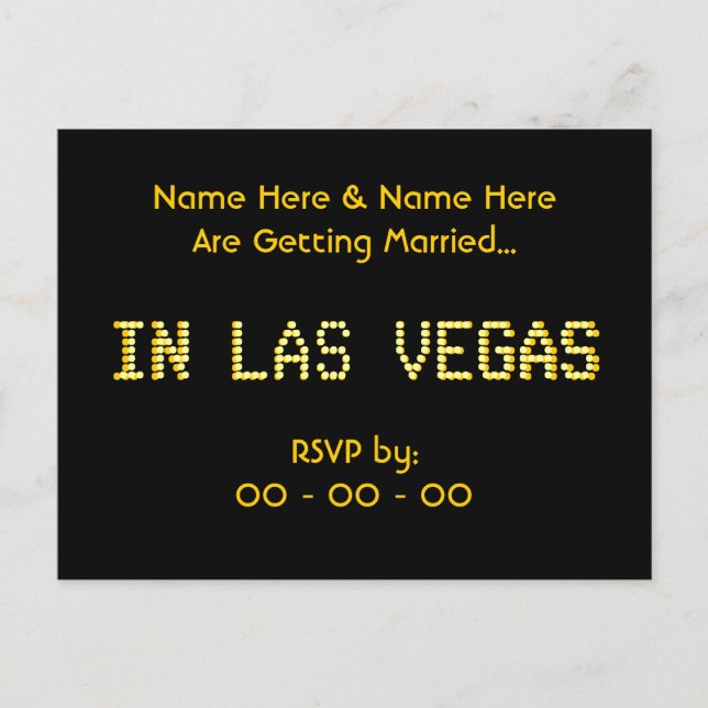 Carte postale RSVP. Noir & Jaune. Mariage Las Vega (Devant)