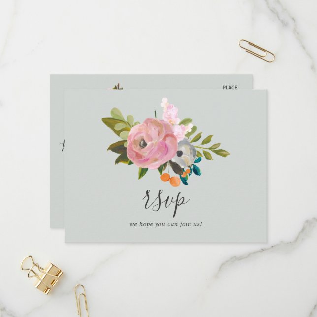 Carte postale RSVP Painted Floral Song Request (Devant/Arrière en situation)