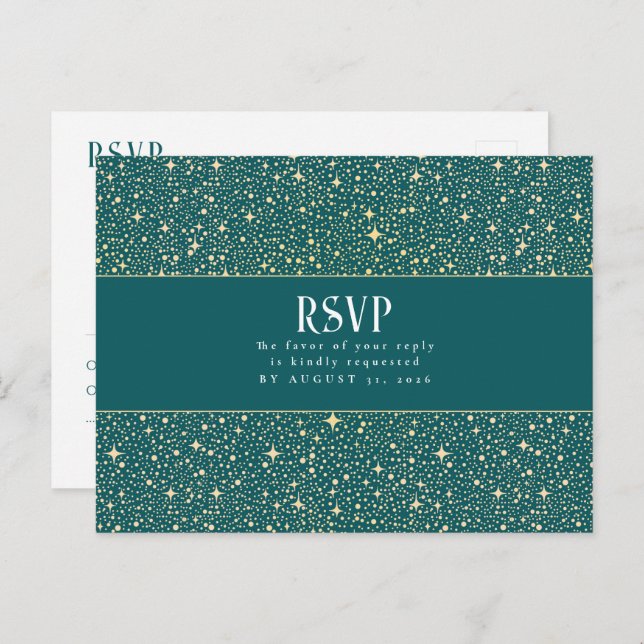 Carte Postale RSVP pour le mariage sous les étoiles de nuit (Devant / Derrière)