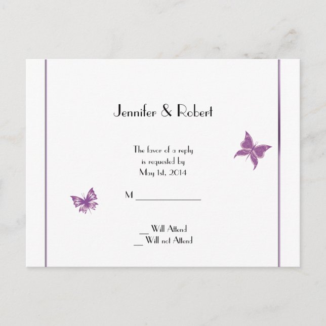 Carte postale RSVP pour mariage cardiaque papillon (Devant)
