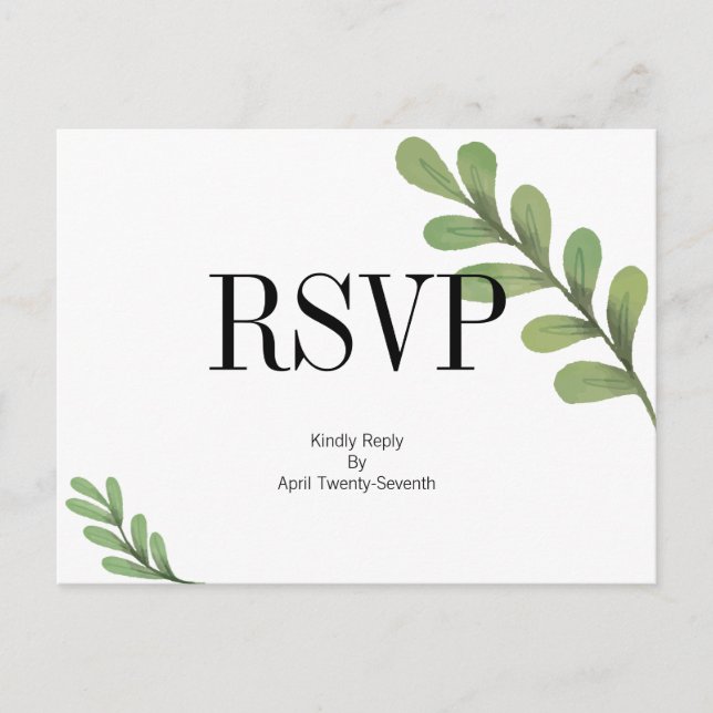 Carte postale RSVP pour mariage Feuille Watercolor (Devant)