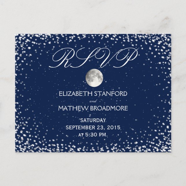 Carte Postale RSVP pour mariage | Lune de nuit étoilée (Devant)