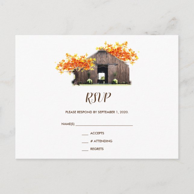 Carte postale RSVP pour mariage rustique en grange (Devant)