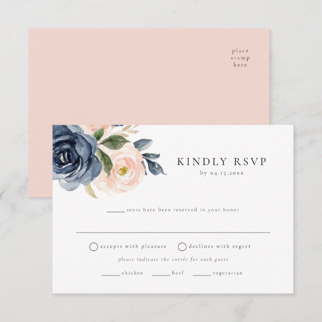 Carte postale RSVP Romantic Navy Floral Meice Choi (Devant / Derrière)