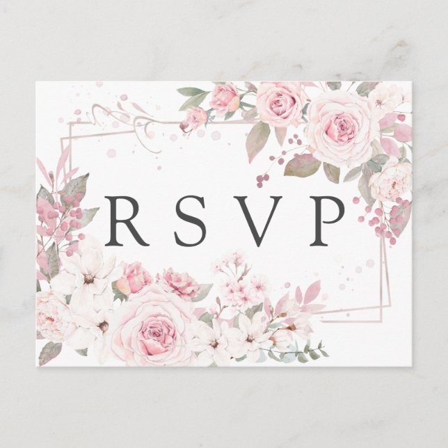 Carte postale RSVP rose florale avec choix de repa (Devant)