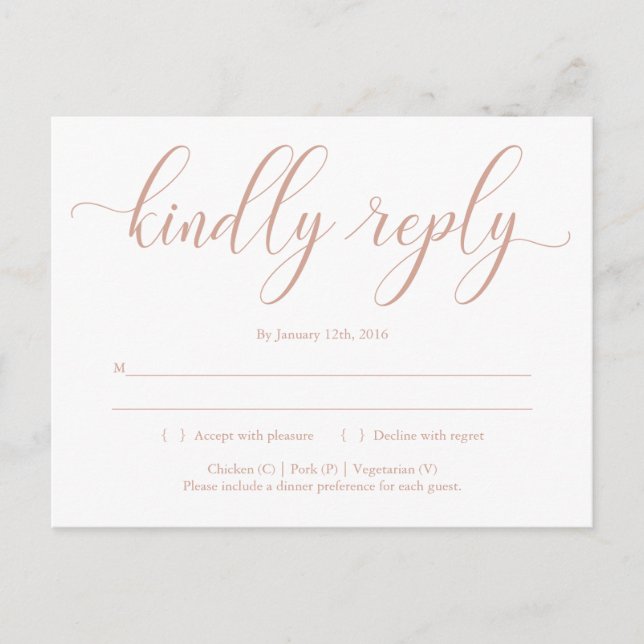 Carte postale RSVP rose Gold Eleggraphy (Devant)