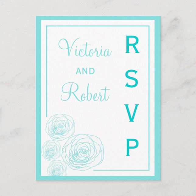 Carte postale RSVP Rose, Turquoise (Devant)