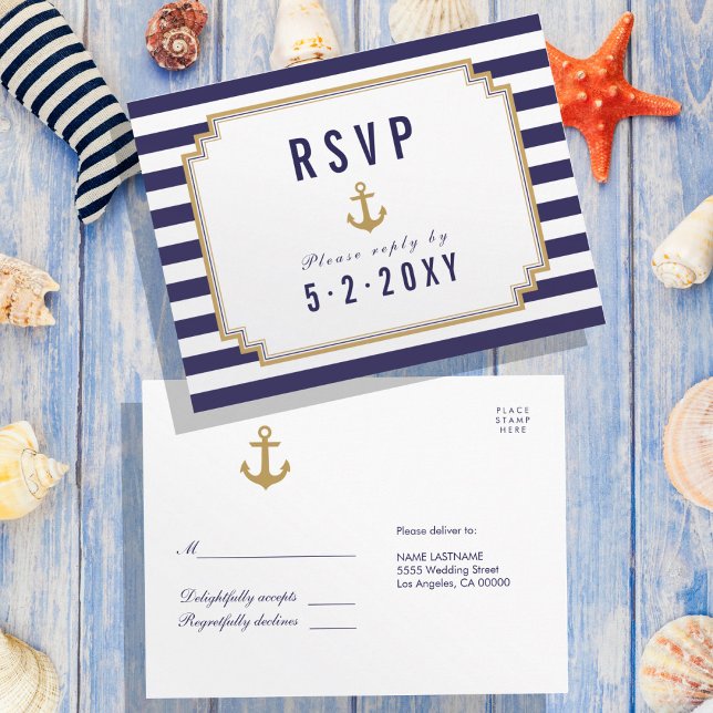 Carte postale RSVP Stylish Nautical Strited Respon (Créateur téléchargé)