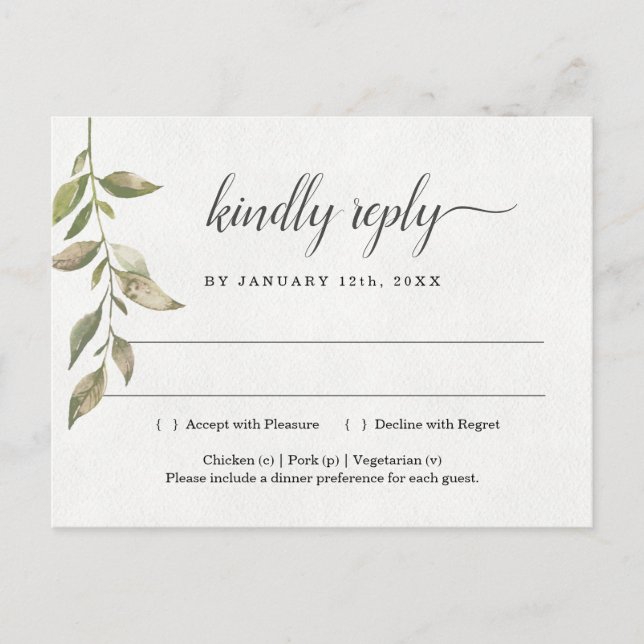 Carte postale RSVP Watercolor Green (Devant)
