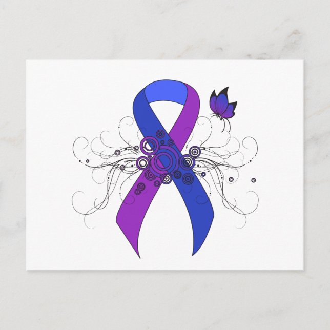 Carte Postale Ruban bleu et violet avec papillon (Devant)