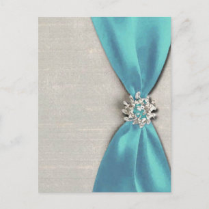 Carte Postale ruban de satin bleu avec copie de bijou