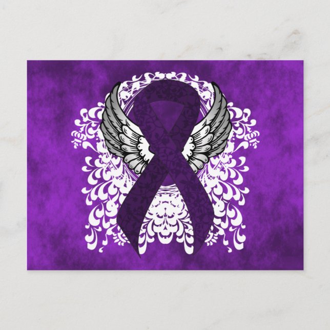 Carte Postale Ruban de sensibilisation au violet avec ailes (Devant)