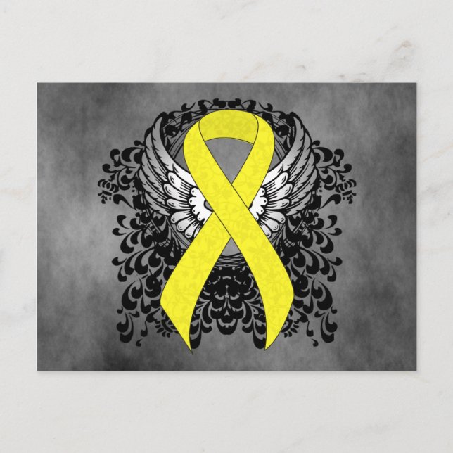 Carte Postale Ruban de sensibilisation jaune avec ailes (Devant)